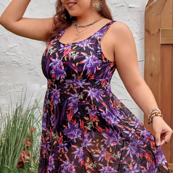 Women Plus Size Tropical Floral Print Bathing Suit Swimsuit Summer Swimwear 18W - Picture 6 of 10